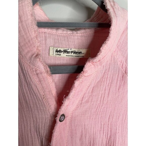 FREE PEOPLE We the Free Summer Daydream Button Down Shirt Pink Size L NEW $108 - Picture 4 of 4